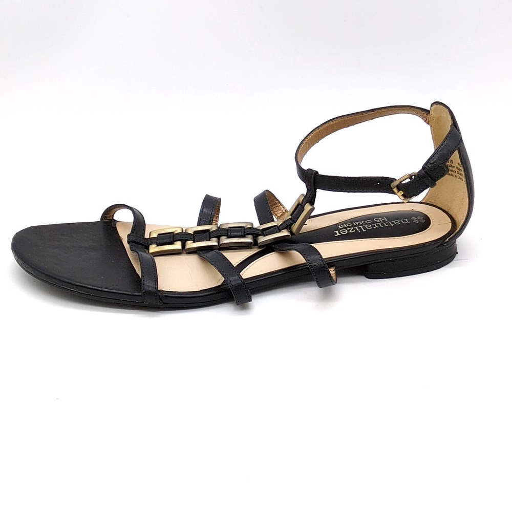 Naturalizer Shoes Womens Farah Black 8.5 Wide Gladiator Sandals Leather Buckle